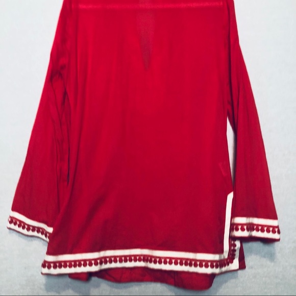 Tory Burch Raspberry Red & Cream Cotton Tunic M - Picture 10 of 12